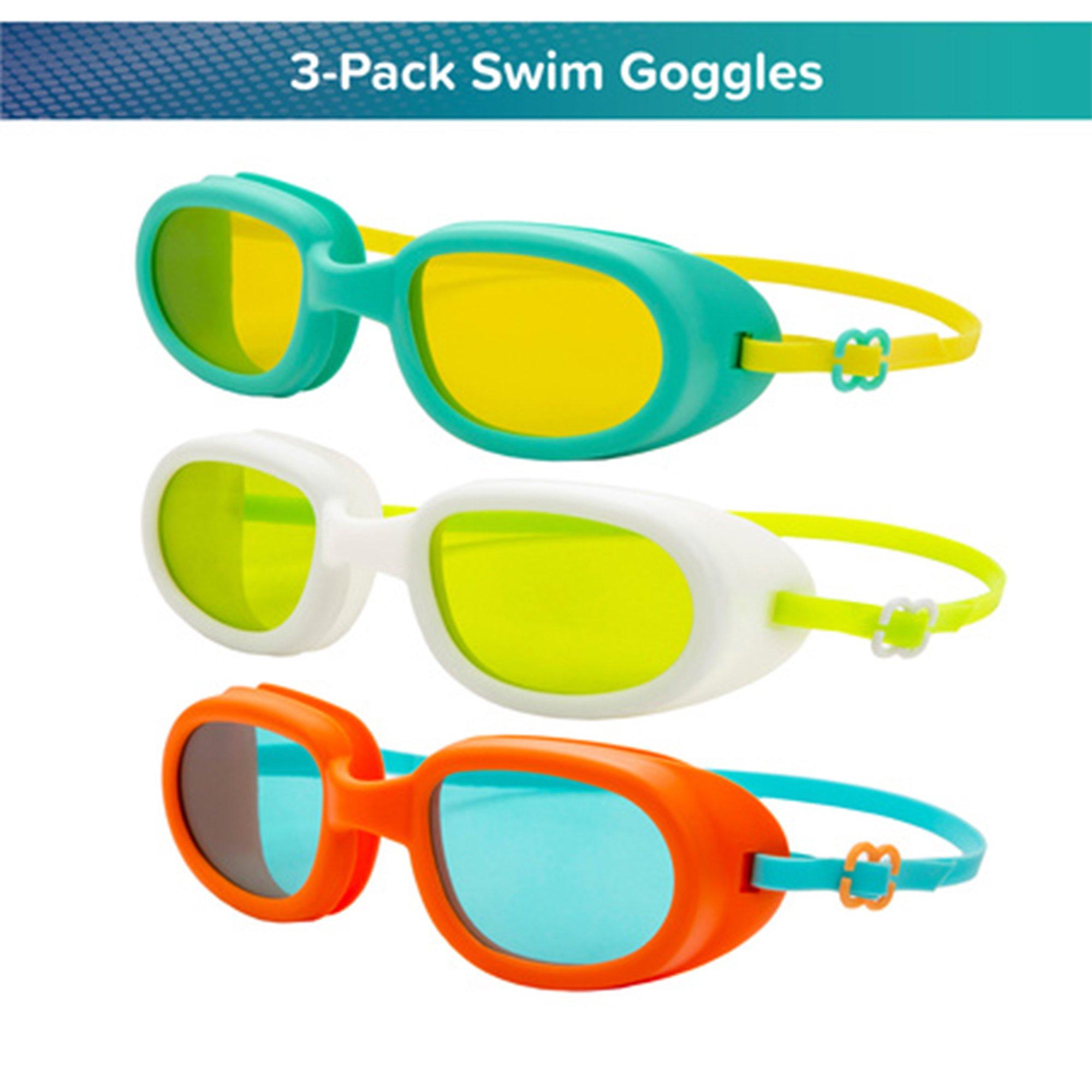 Minnow Youth Swim Goggles - 3 Pack (Green and Yellow, White and Green, & Red and Teal)