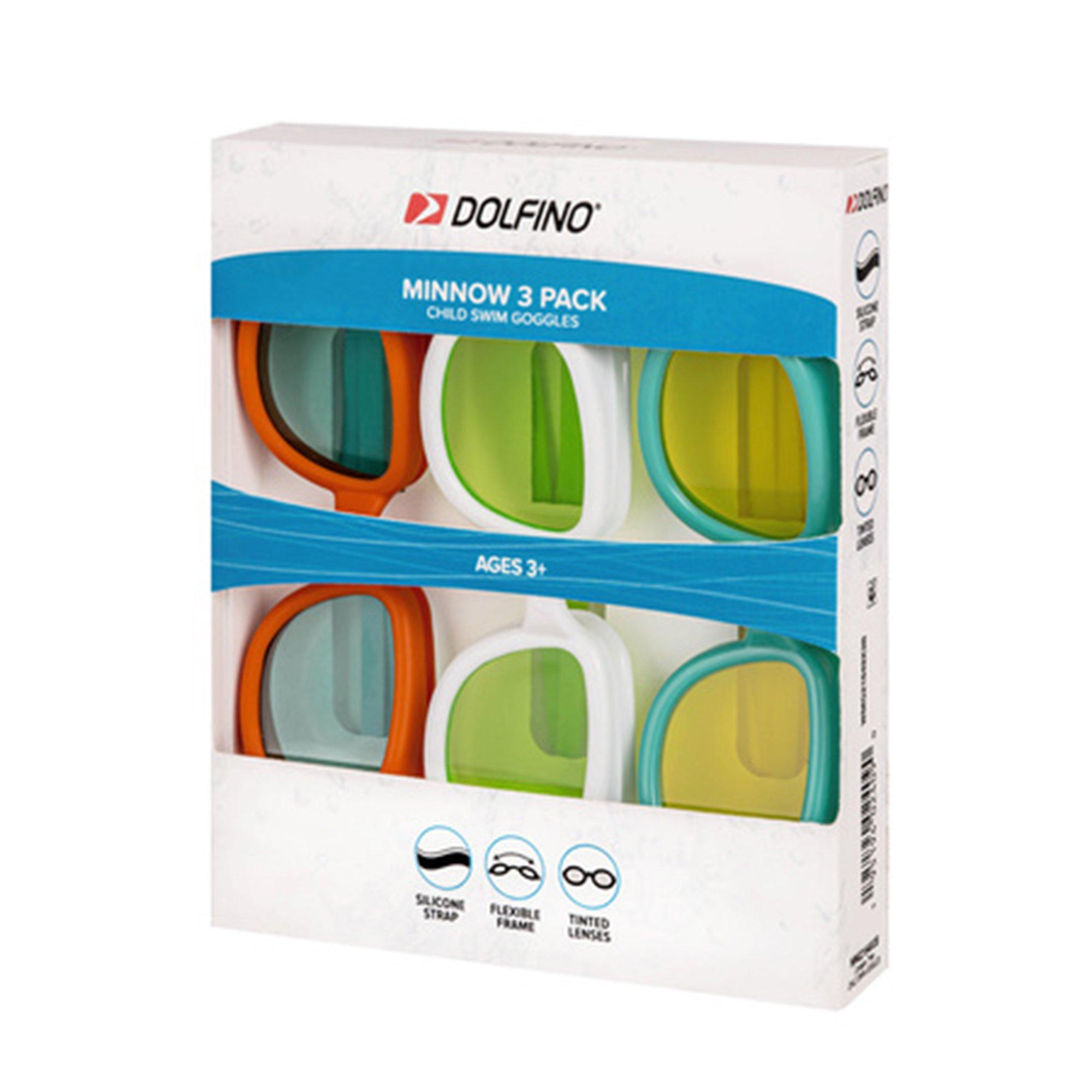 Minnow Youth Swim Goggles - 3 Pack (Green and Yellow, White and Green, & Red and Teal)