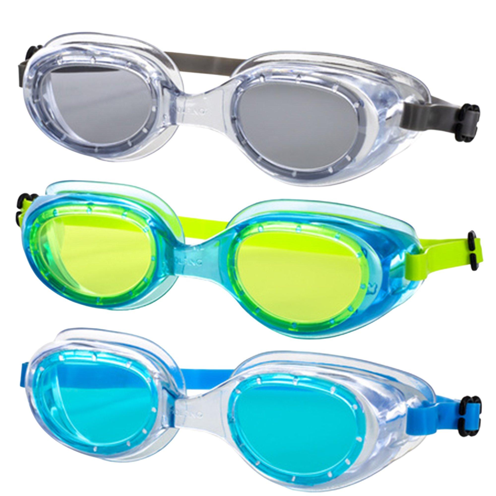 Shark Youth Swim Goggles - 3 Pack (Green and Yellow, Clear and Blue, & Gray)