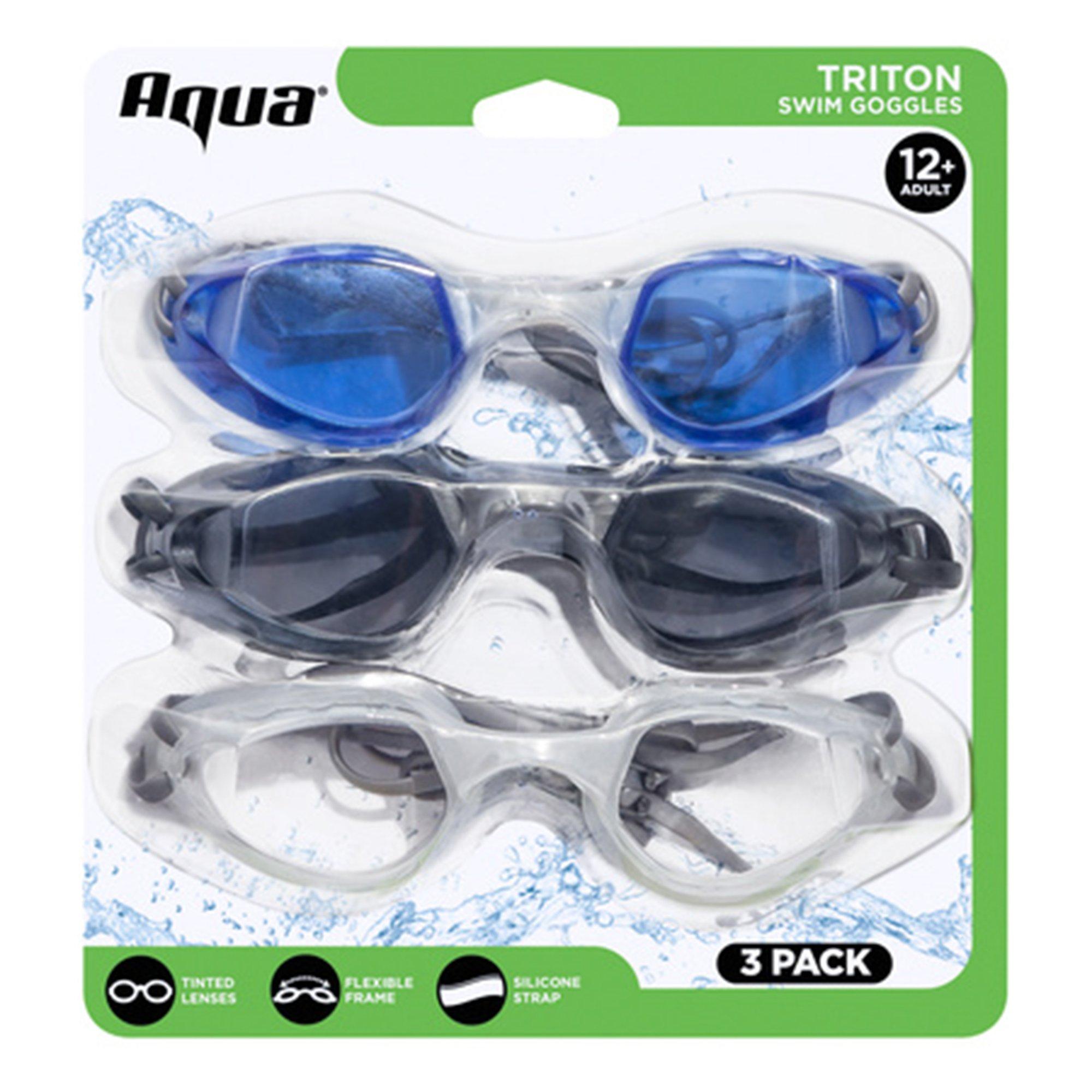 Triton Adult Swim Goggles  3 Pack (Black Silver  Blue)