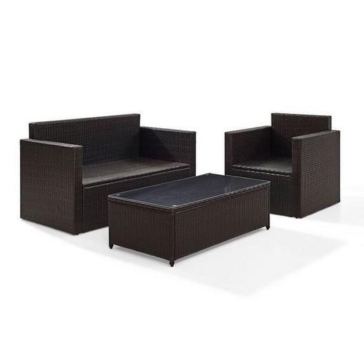 Crosley  Palm Harbor 3-Piece Wicker Sand cushion Set with One Love Seat One Armchair and One Coffee Table