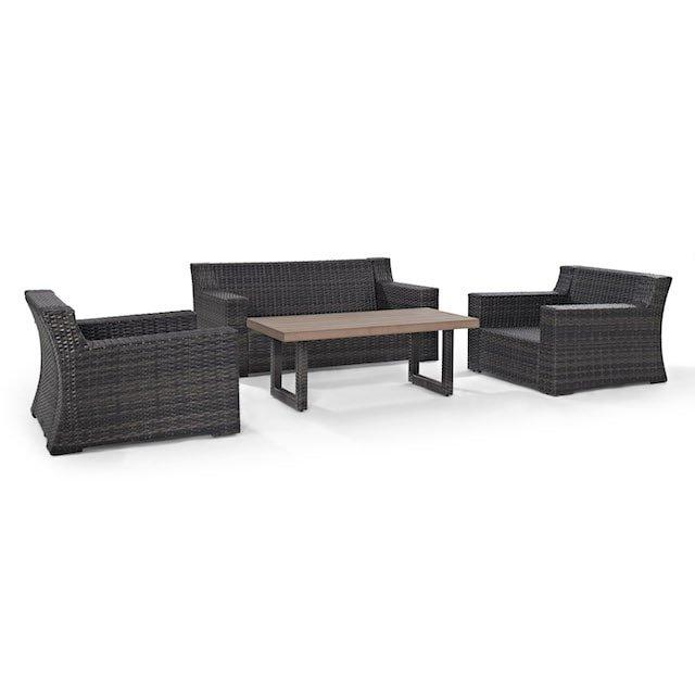 Crosley  Beaufort 4-Piece Wicker Set Love Seat Two Chairs and Coffee Table