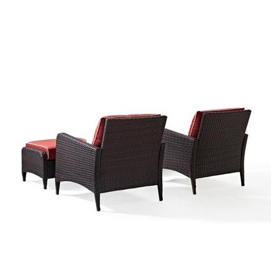 Crosley  Kiawah 4-Piece Wicker Set with Two Arm Chairs Two Ottomans and Sangria Cushions
