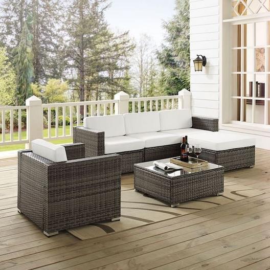 Crosley  Sea Island 6-Piece Gray Wicker Set with Armchair Two Corner Chairs Armless Chair Ottoman and Table