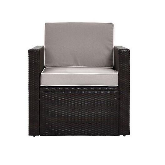 Crosley  Palm Harbor Wicker Arm Chair with Gray Cushions