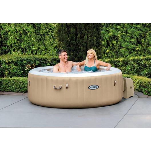 Intex  77 X 28 PureSpa Bubble Massage 4 Person Inflatable Spa Set with Energy Efficient Cover Tan