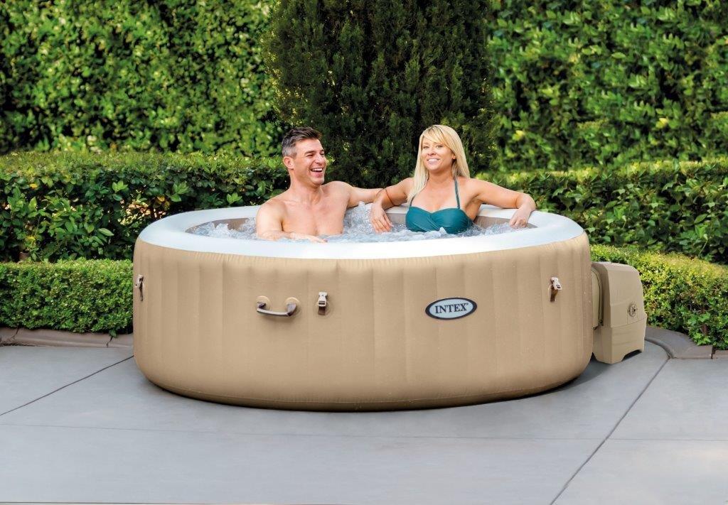 Intex  77 X 28 PureSpa Bubble Massage 4 Person Inflatable Spa Set with Energy Efficient Cover Tan