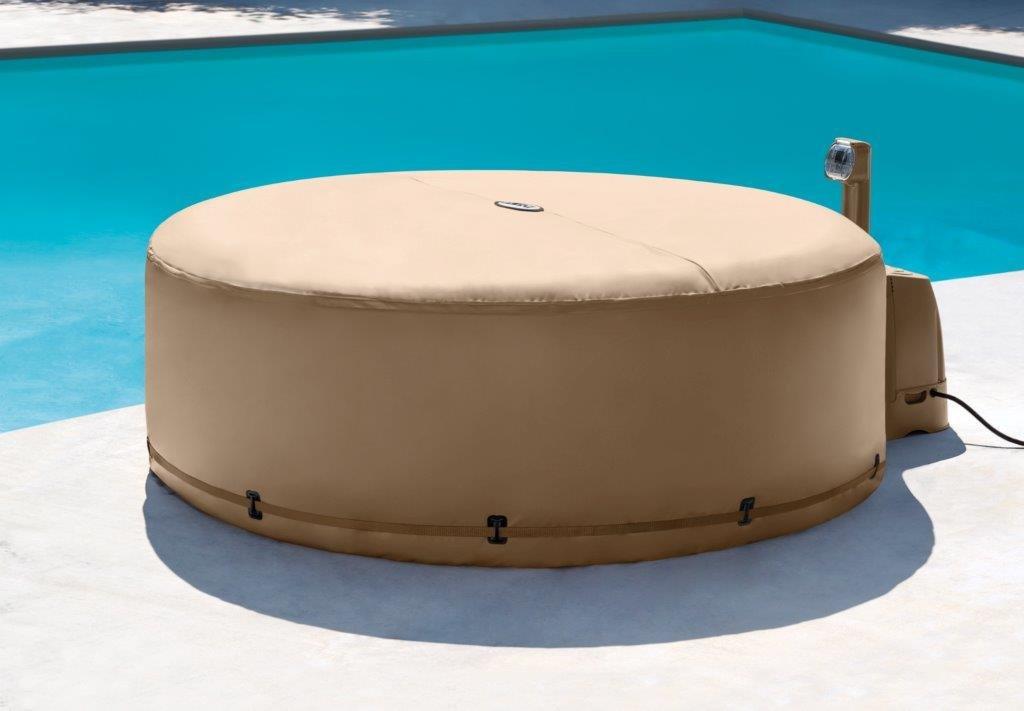 Intex  77 X 28 PureSpa Bubble Massage 4 Person Inflatable Spa Set with Energy Efficient Cover Tan