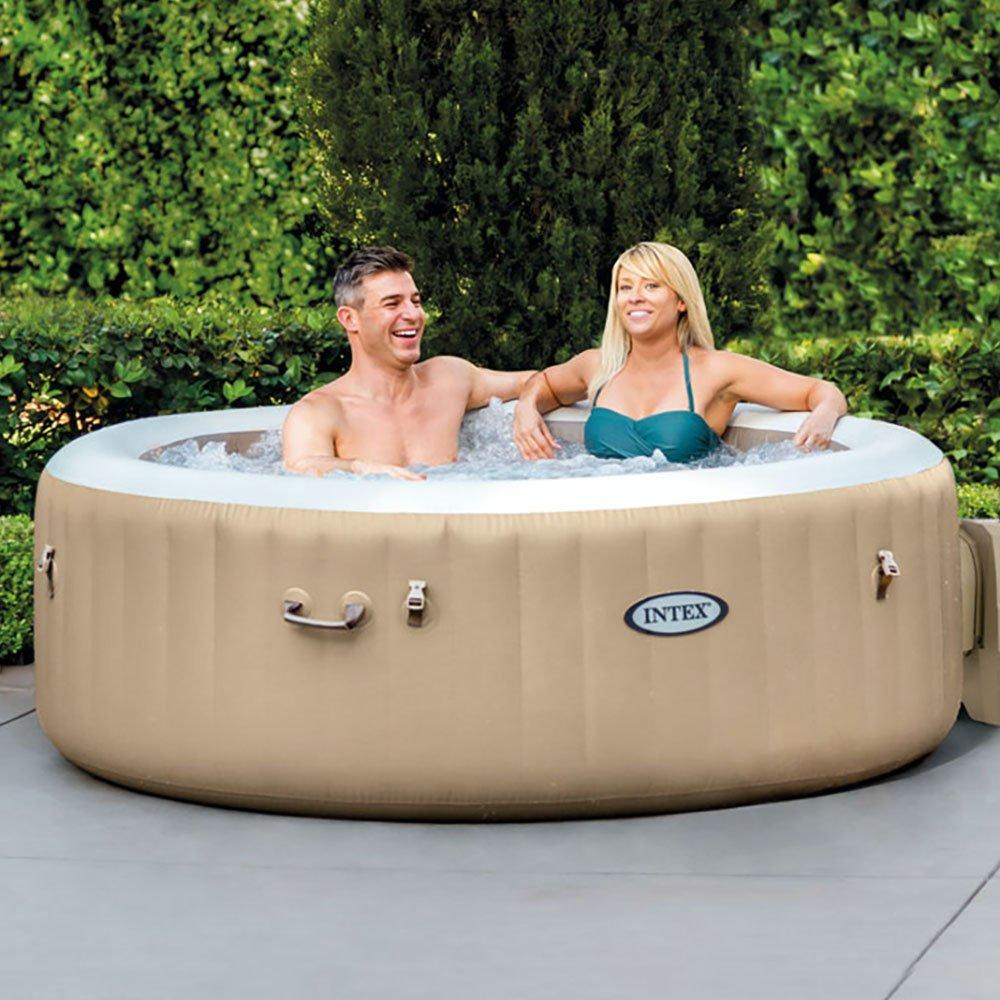 77" X 28" PureSpa Bubble Massage, 4 Person Inflatable Spa Set with Insulated Cover, Tan