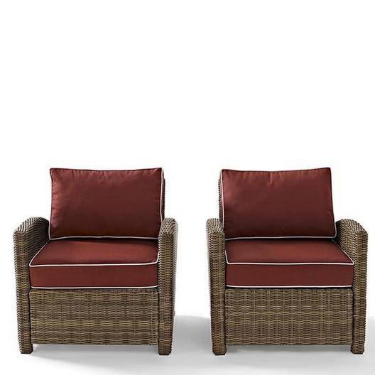 Crosley  Bradenton 2-Piece Wicker Conversation Set with Two Arm Chairs and Sangria Cushions