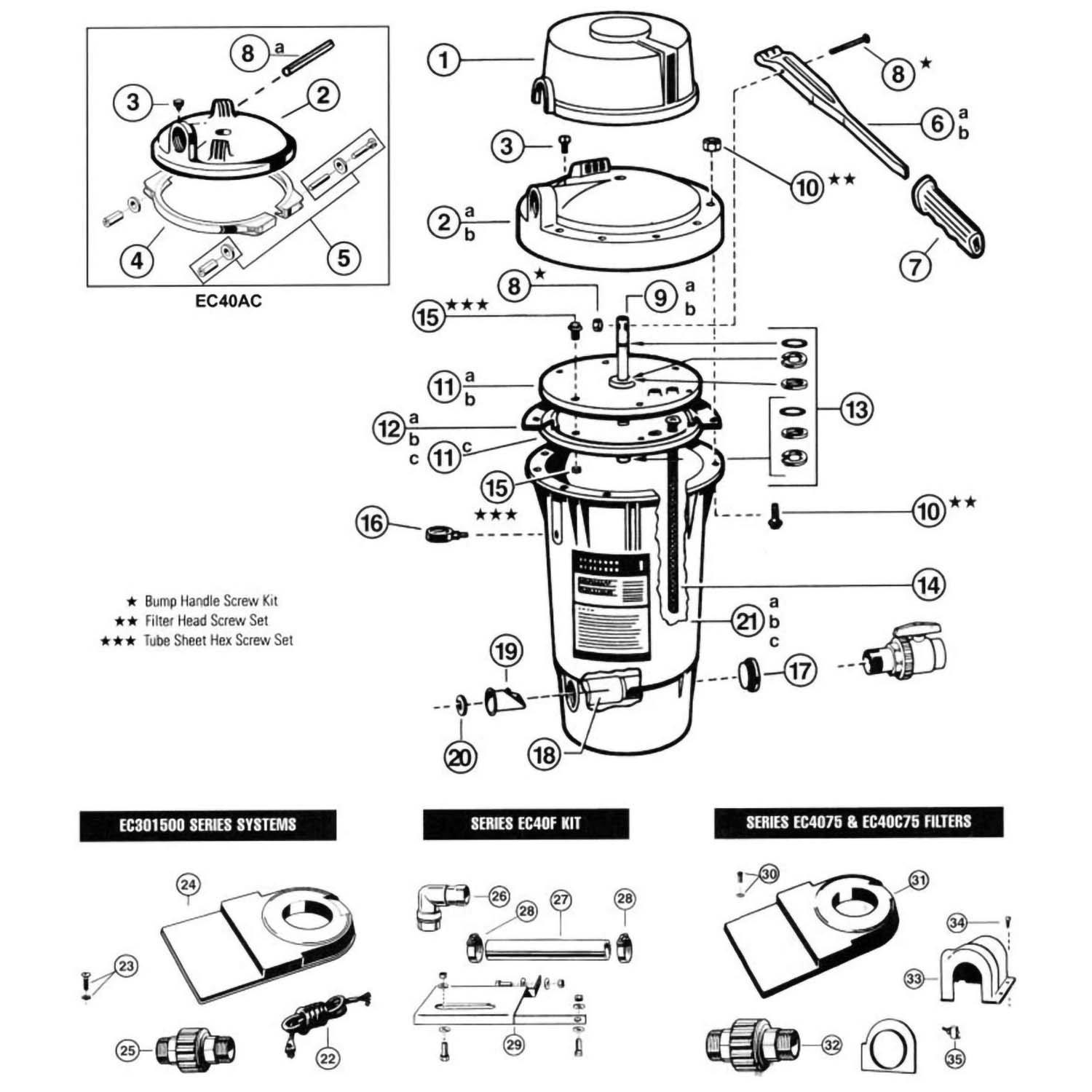 Perflex EC30, EC40, EC40AC D.E. Filter Parts