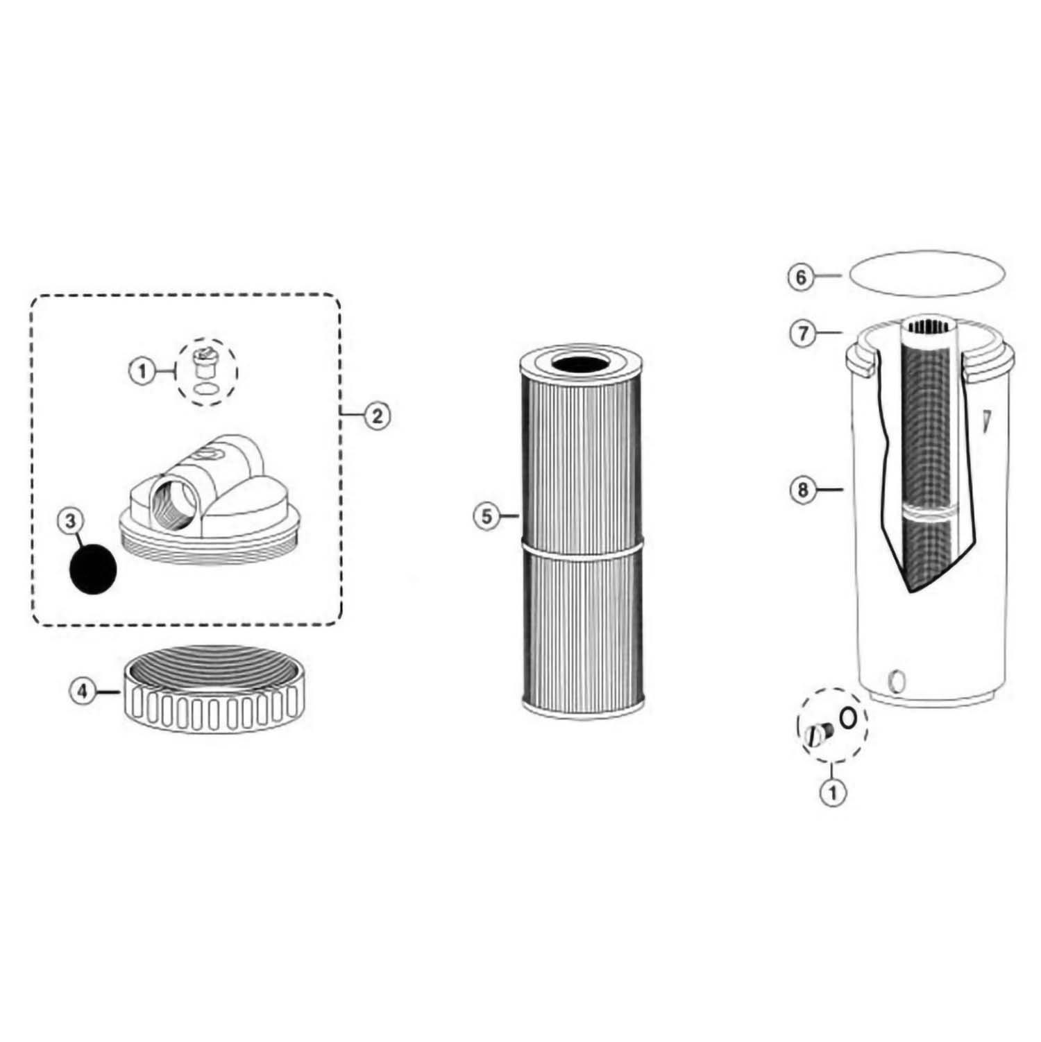 Jacuzzi CFR25/CFT25 Series Inline Cartridge Filter Parts