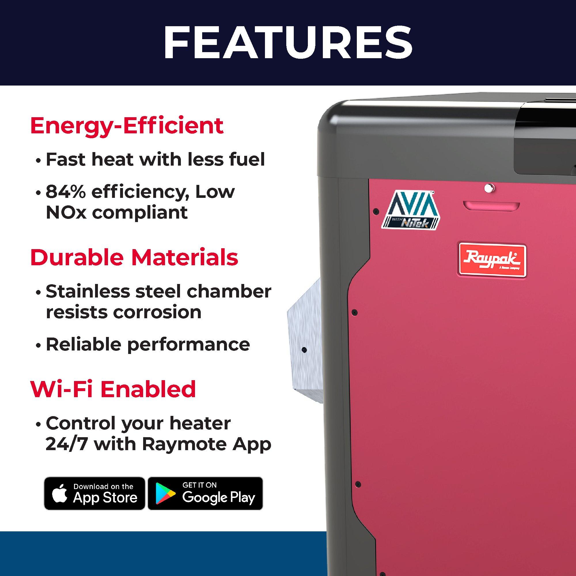 Raypak AVIA HD P-R264A-EN-N Natural Gas Pool Heater with NiTek