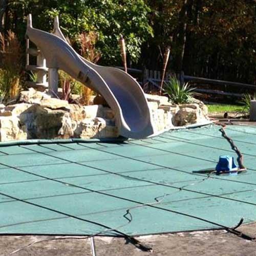 Leslie's  Pro Supreme Solid 16 x 34 Rectangle Safety Cover with Kleen Screen and Sure-Flo Full Length Drain Green