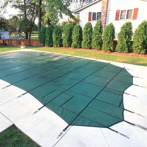 Leslie's  Pro Solid 16 x 32 Rectangle Safety Cover with 4 x 8 Center End Step Green