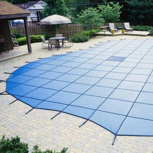 Pro Solid 16' x 36' Rectangle Safety Cover with 4' x 8' Center End Step, Blue