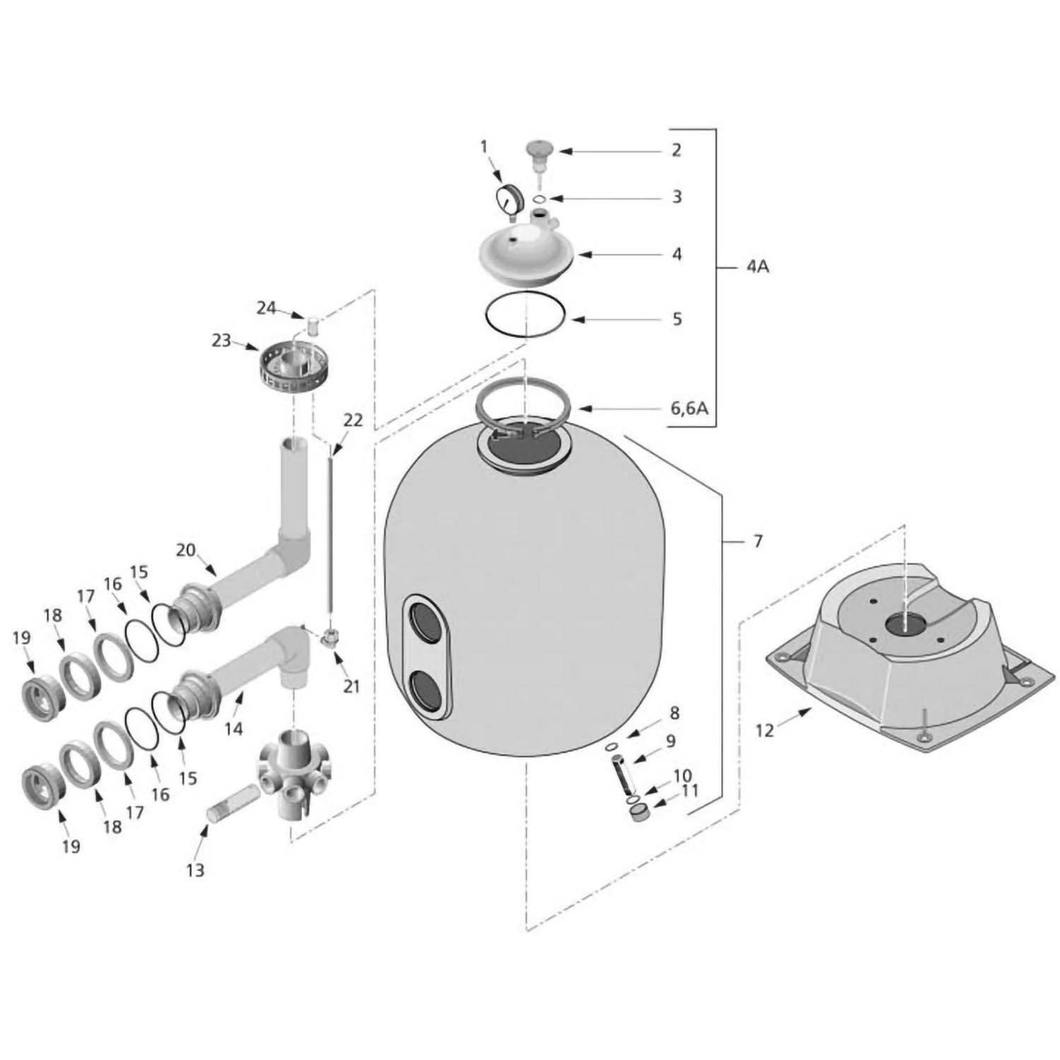 Sta-Rite Cristal-Flo S-200BP-1M, S240BP-1M & S240BP-2S Filter Parts Breakdown