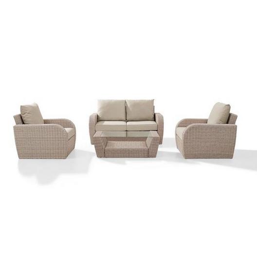Crosley  St Augustine 4-Piece Wicker Set with Loveseat Two Armchairs and Coffee Table