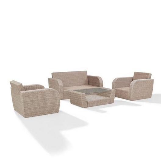 Crosley  St Augustine 4-Piece Wicker Set and Mist Cushions with Loveseat Two Armchairs and Coffee Table