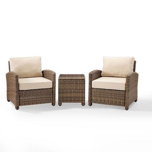 Crosley  Bradenton 3-Piece Wicker Conversation Set with Two Arm Chairs and a Side Table