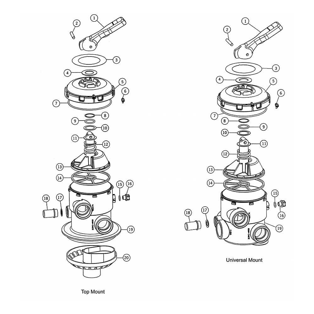 Astral Multiport Backwash Valve 1-1/2 Replacement Parts 22358 22356