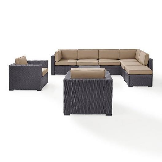 Crosley  Biscayne 7-Piece Wicker Set with Two Loveseats Two Arm Chairs One Armless Chair Coffee Table and Ottoman