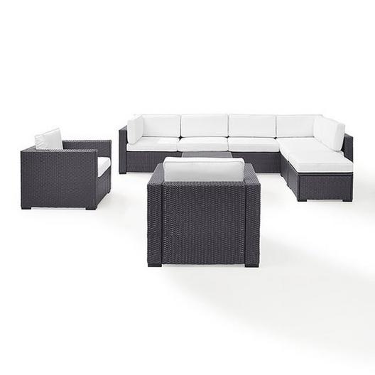 Crosley  Biscayne White 7-Piece Wicker Set with Two Loveseats Two Arm Chairs One Armless Chair Coffee Table and Ottoman