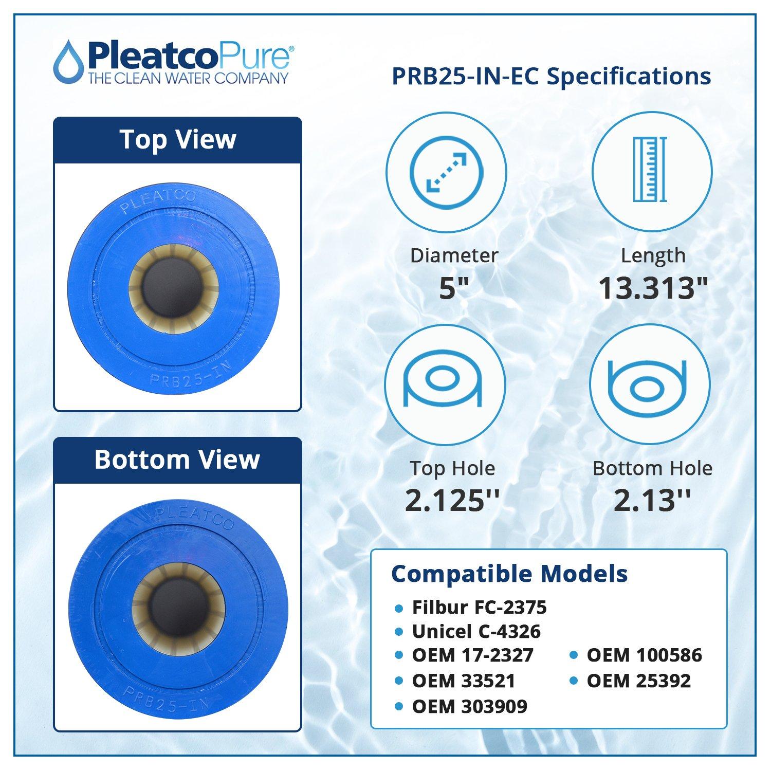 Pleatco  PRB25-IN-EC Spa Filter Cartridge Replacement for Unicel C-4326 Filbur FC-2375 OEM Part Numbers 17-2327 100586 33521 25392 303909 M-4326 817-2500 R173429