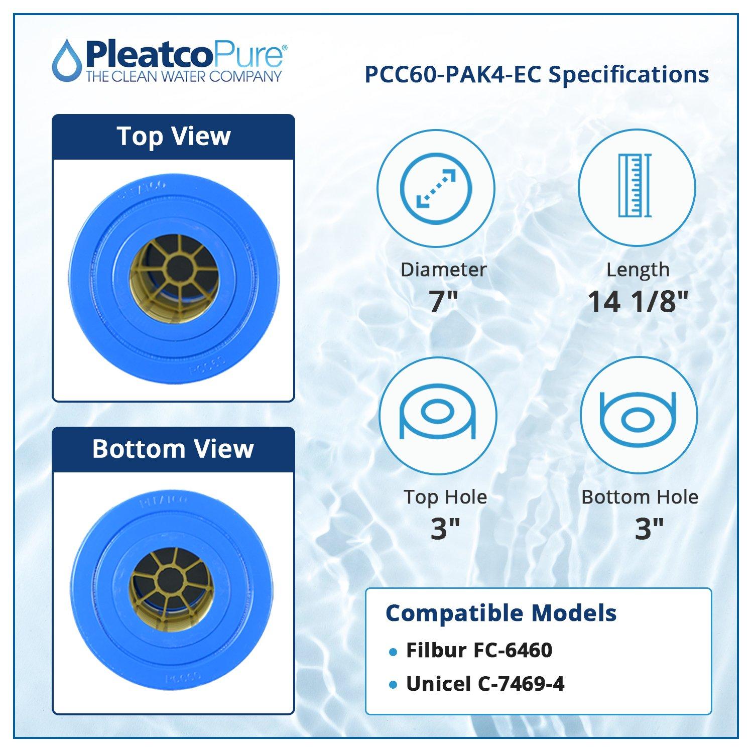 Pleatco  PCC60-PAK4-EC Pool Filter Cartridge Replacement for Unicel C-7469-4 Filbur FC-6460