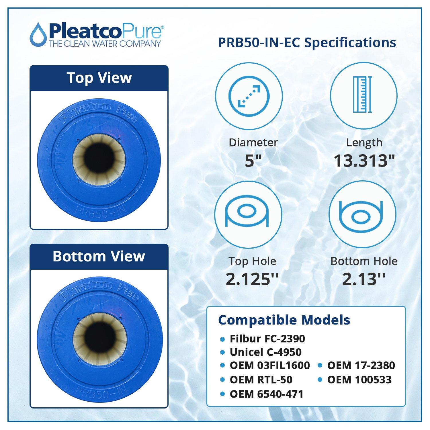 Pleatco  PRB50-IN-EC Spa Filter Cartridge Replacement for Unicel C-4950 Filbur FC-2390 OEM Part Numbers 03FIL1600 17-2380 RTL-50 100533 6540-471 25391 817-5000 R173434,