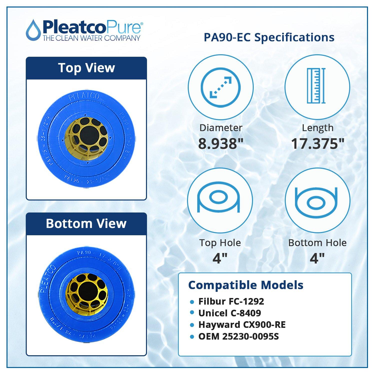 Pleatco  PA90-EC Pool Filter Cartridge Replacement for Unicel C-8409 Filbur FC-1292 OEM Part Numbers CX900-RE 25230-0095S