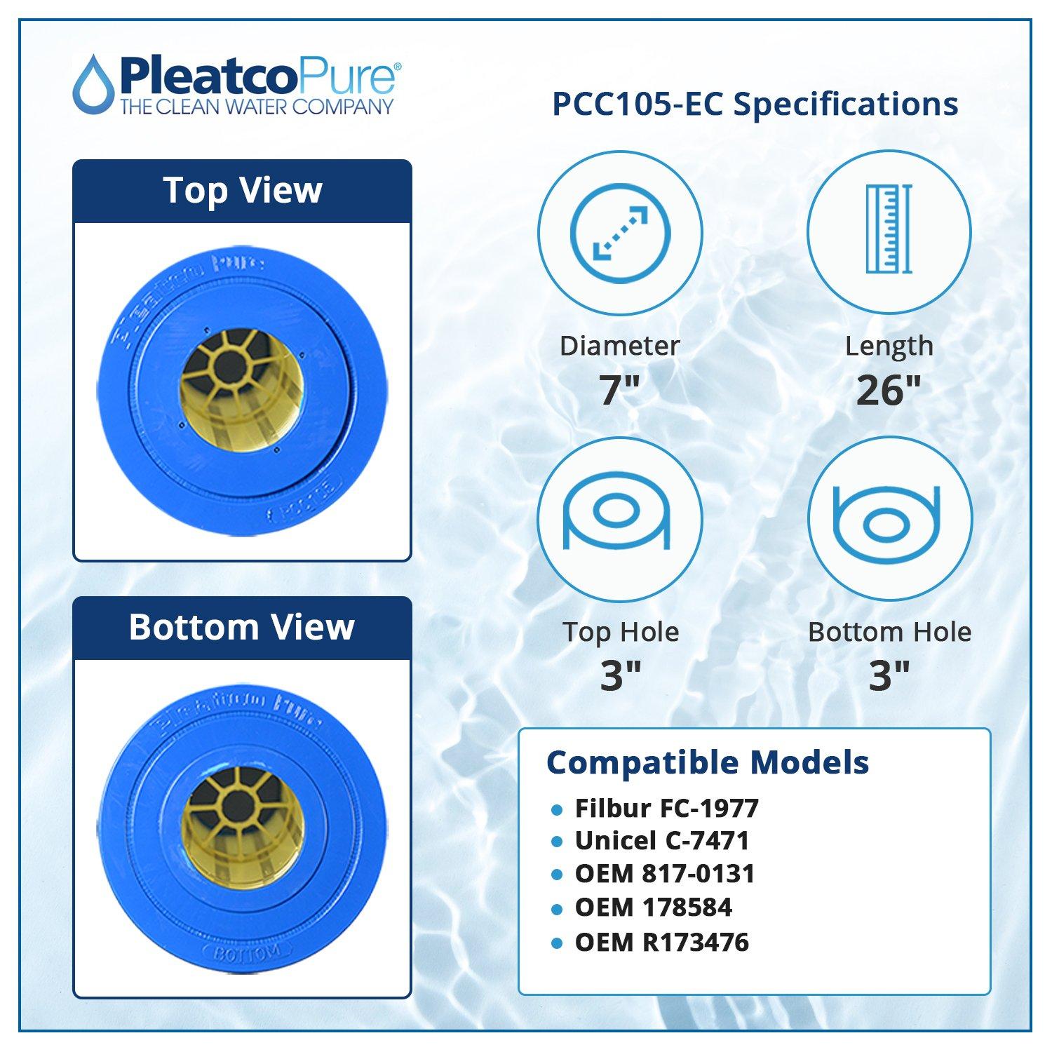 PCC105-EC Pool Filter Cartridge Replacement for Unicel: C-7471, Filbur: FC-1977, OEM Part Numbers: 817-0131, 178584, R173476, New Version