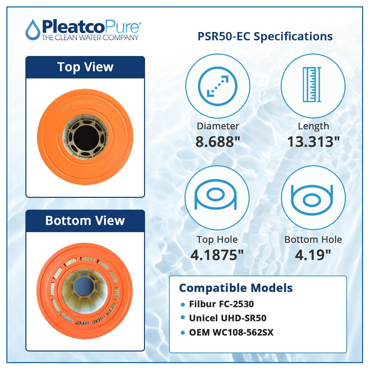 Pleatco PSR50-EC Pool Filter Cartridge Replacement for Unicel: UHD-SR50, Filbur: FC-2530, OEM Part Numbers: WC108-562SX