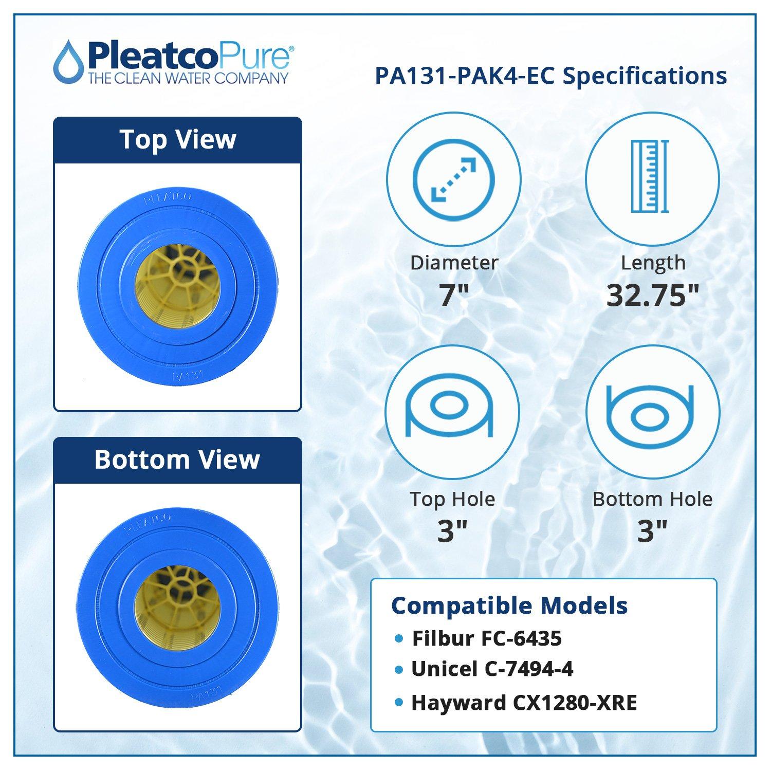 PA131-PAK4-EC Pool Filter Cartridge Replacement for Unicel: C-7494-4, Filbur: FC-6435, OEM Part Numbers: CX1280-XRE