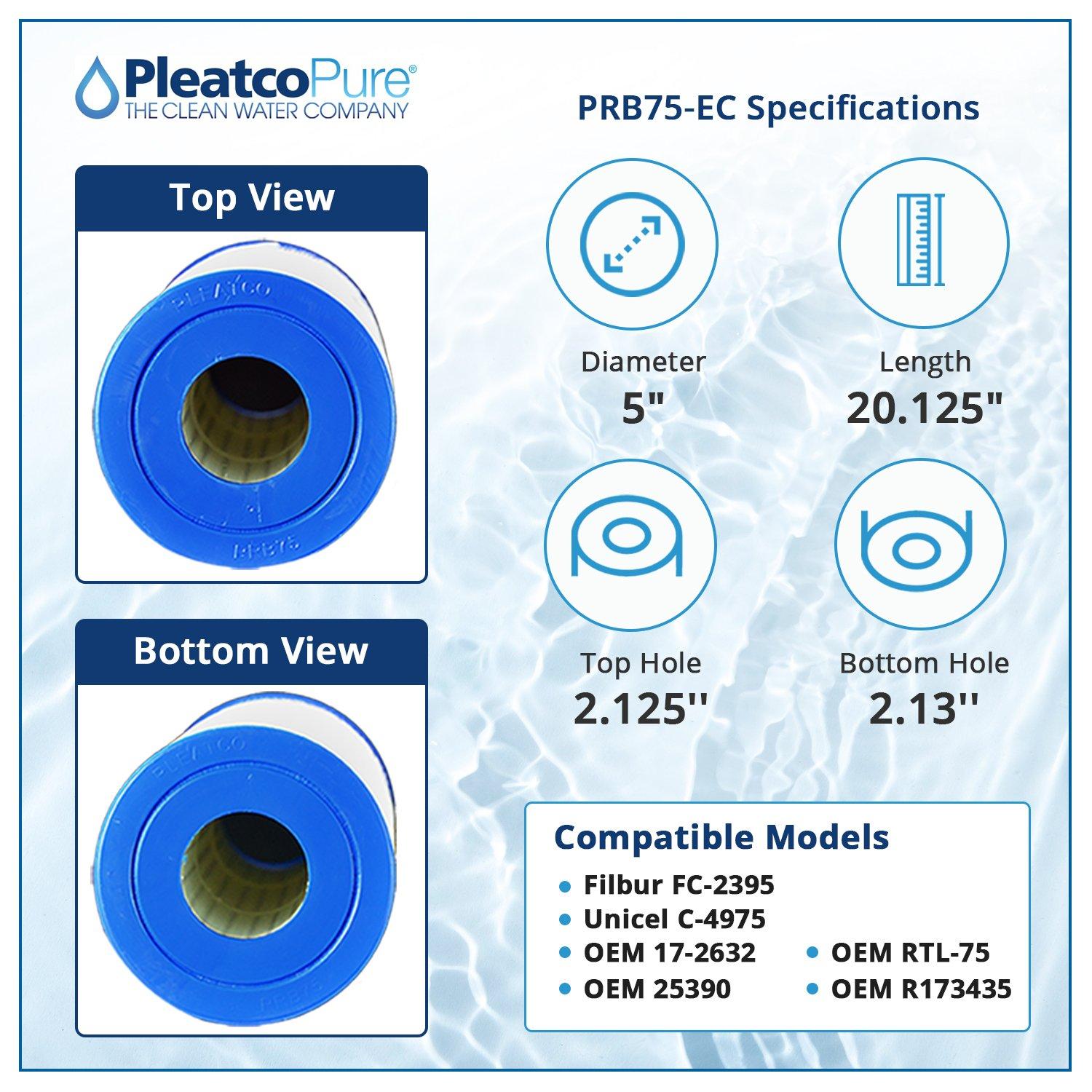 PRB75-EC Spa Filter Cartridge Replacement for Unicel: C-4975, Filbur: FC-2395, OEM Part Numbers: 17-2632, RTL-75, 25390, R173435,