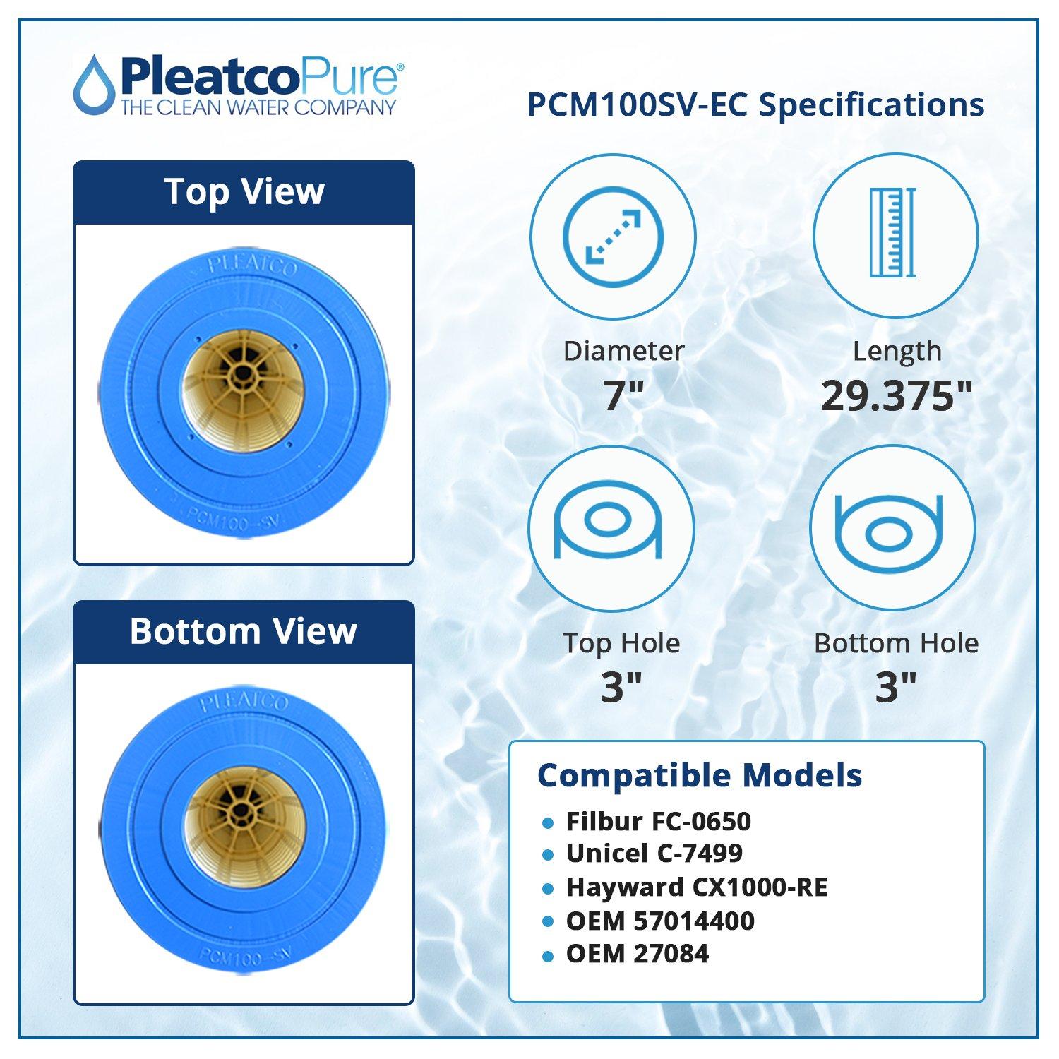Pleatco  PCM100SV-EC Pool Filter Cartridge Replacement for Unicel C-7499 Filbur FC-0650 OEM Part Numbers CX1000-RE 57014400 27084