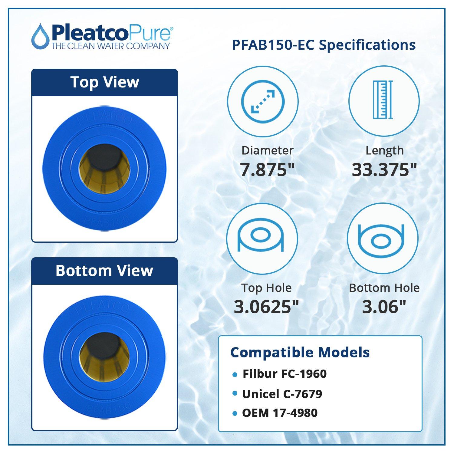 Pleatco  Pleatco PFAB150-EC Pool Filter Cartridge Replacement for Unicel C-7679 Filbur FC-1960 OEM Part Numbers 17-4980