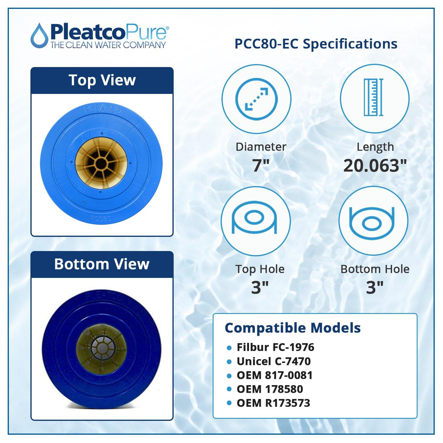 PCC80-EC Pool Filter Cartridge Replacement for Unicel: C-7470, Filbur: FC-1976, OEM Part Numbers: 817-0081, 178580, R173573