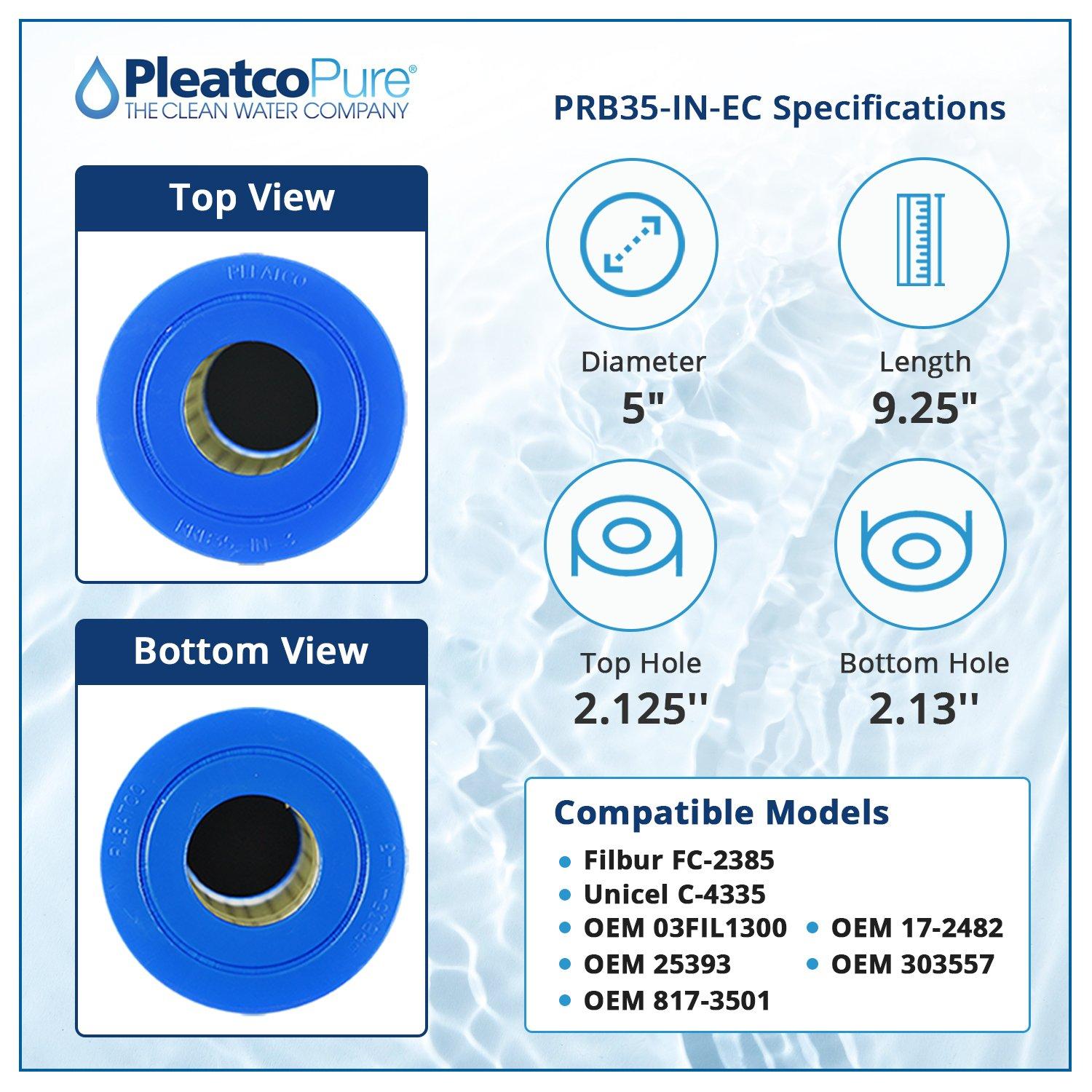 Pleatco  PRB35-IN-EC Spa Filter Cartridge Replacement for Unicel C-4335 Filbur FC-2385 OEM Part Numbers 03FIL1300 17-2482 25393 303557 817-3501 R173431