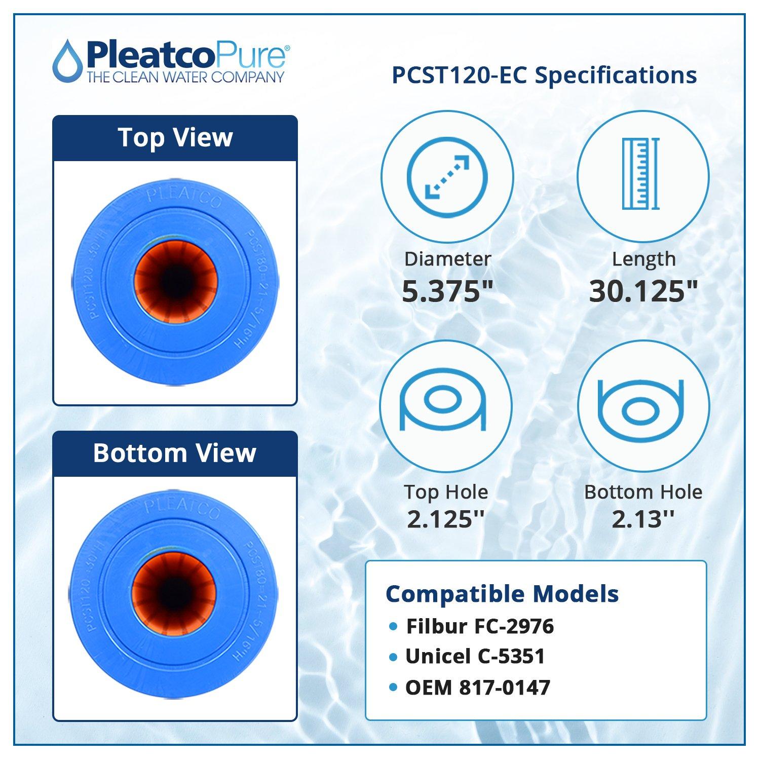Pleatco PCST120-EC Spa Filter Cartridge Replacement for Unicel: C-5351, Filbur: FC-2976, OEM Part Numbers: 817-0147