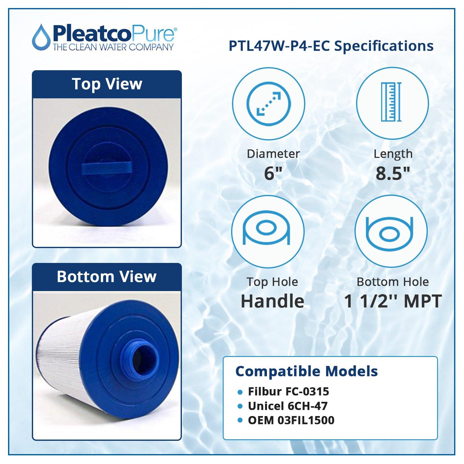 Pleatco PTL47W-P4-EC Spa Filter Cartridge Replacement for Unicel: 6CH-47, Filbur: FC-0315, OEM Part Numbers: 03FIL1500