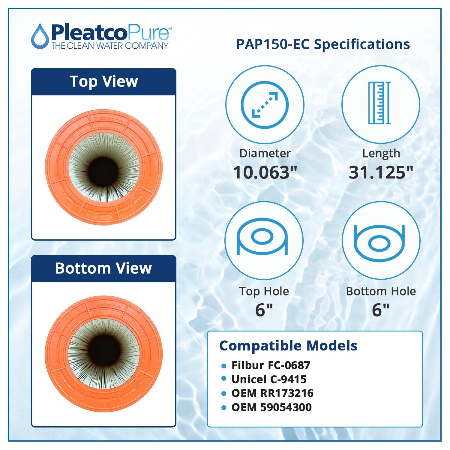 Pleatco  PAP150-EC Pool Filter Cartridge Replacement for Unicel C-9415 Filbur FC-0687 OEM Part Numbers R173216 59054300