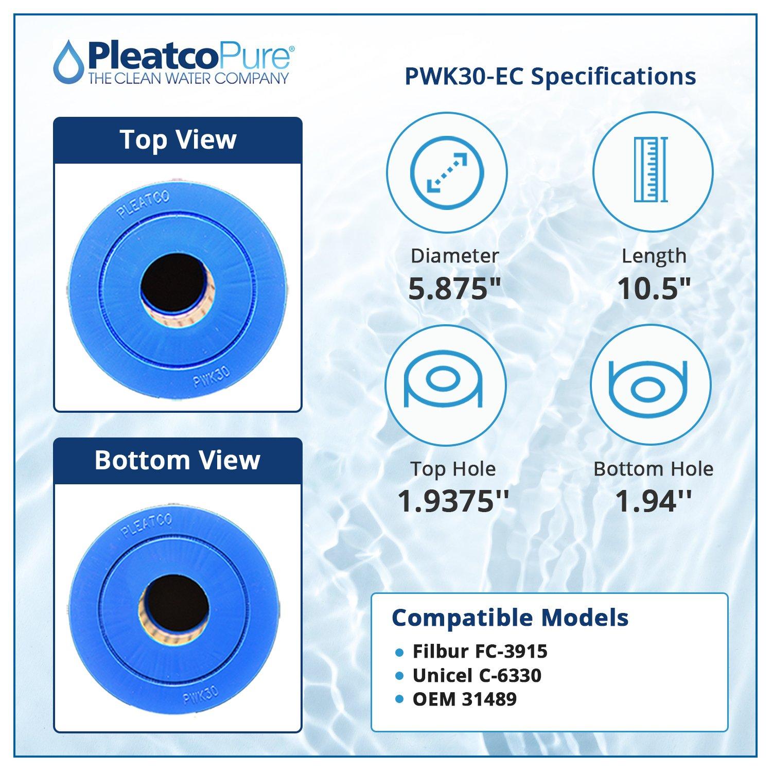 PWK30-EC Spa Filter Cartridge Replacement for Unicel: C-6330, Filbur: FC-3915, OEM Part Numbers: 31489