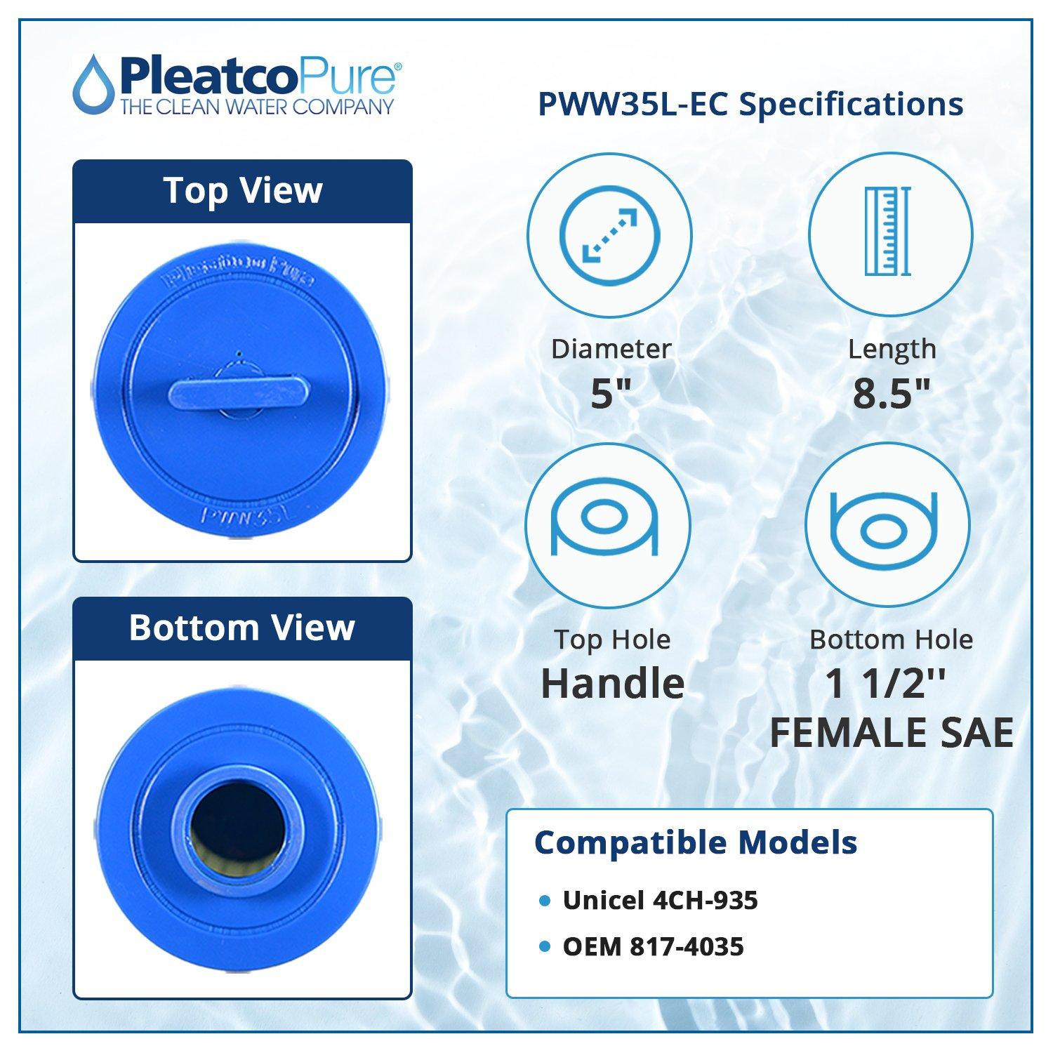 Pleatco PWW35L-EC Spa Filter Cartridge Replacement for Unicel: 4CH-935, OEM Part Numbers: 817-4035