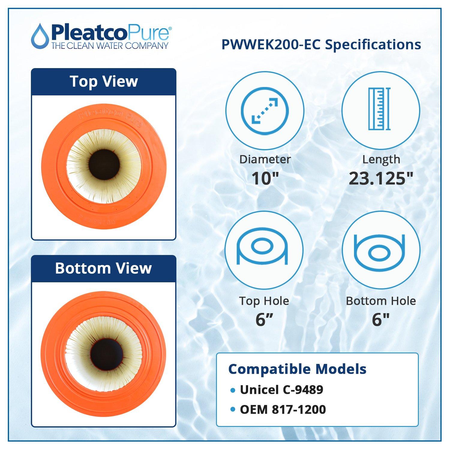 Pleatco  PWWEK200-EC Pool Filter Cartridge Replacement for Unicel C-9489 OEM Part Numbers 817-1200