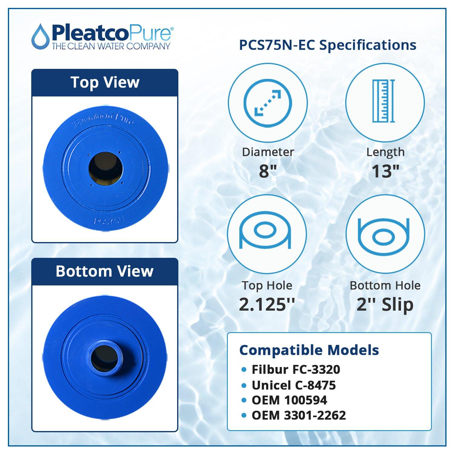 Pleatco  PCS75N-EC Spa Filter Cartridge Replacement for Unicel C-8475 Filbur FC-3320 OEM Part Numbers 100594 3301-2262