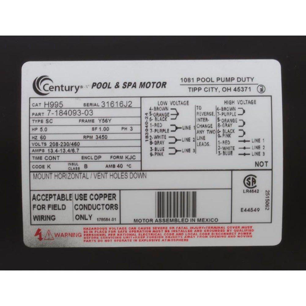 Century A.O Smith  Century A.O Smith H995 Square Flange 5HP Three Phase Single Speed 56Y Replacement Pump Motor