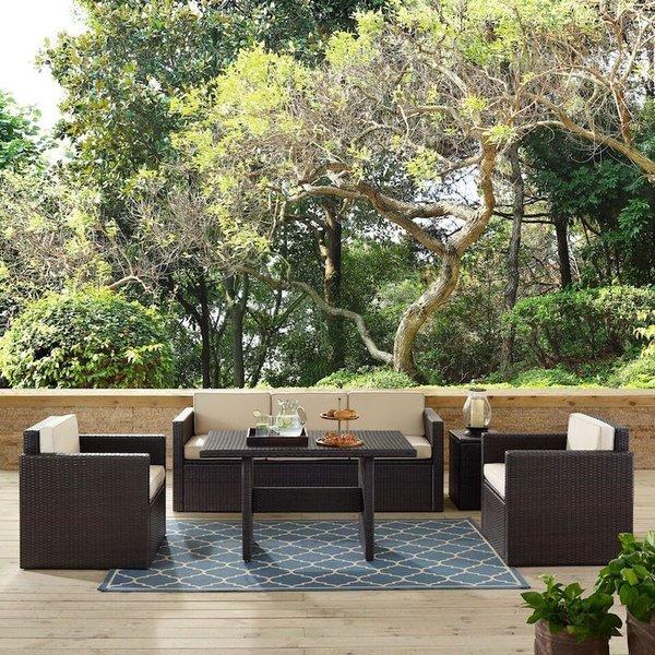 Crosley Palm Harbor 5Piece Wicker Set and Sand Cushions with Sofa, Two