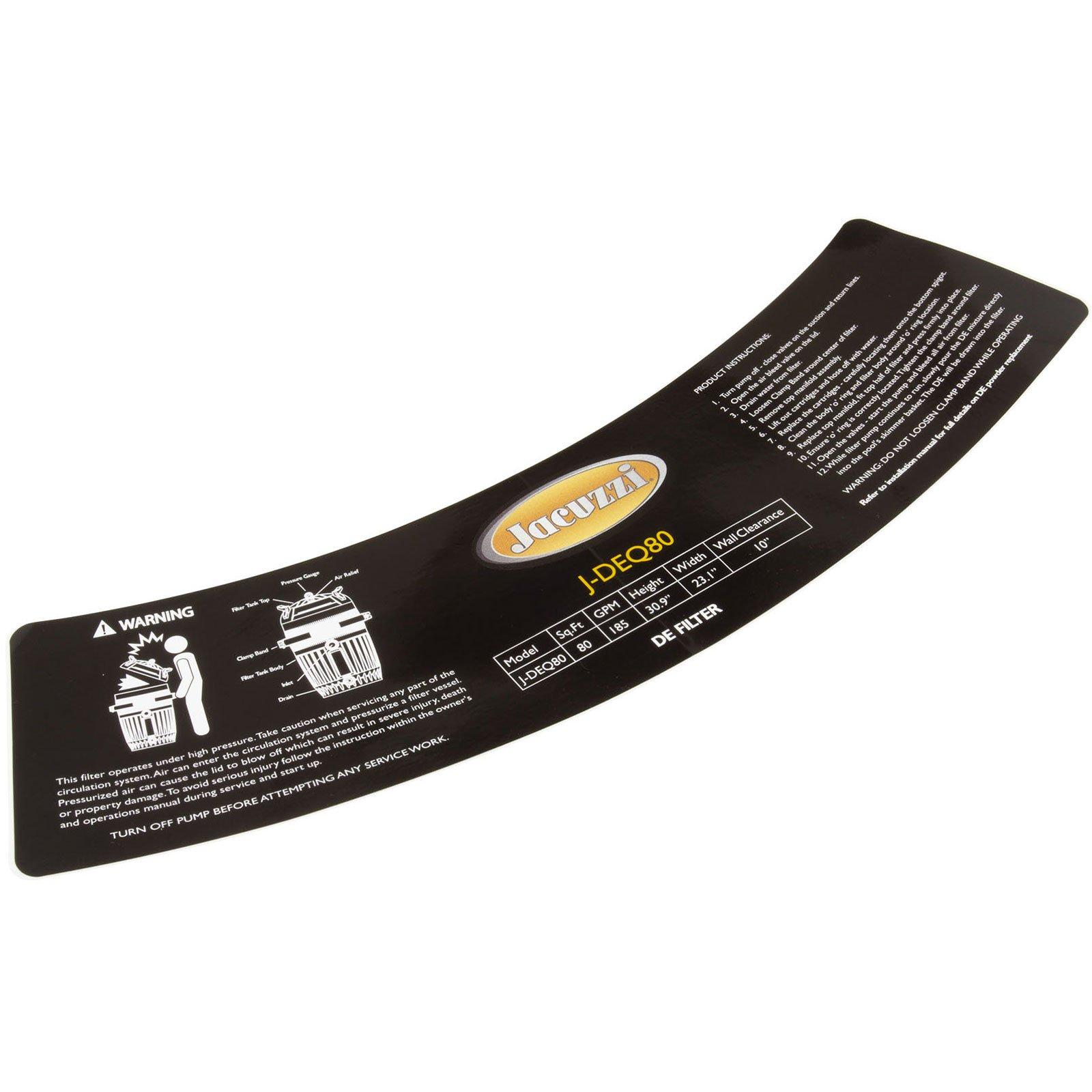 Replacement Label for Jacuzzi J-DEQ80 D.E. Filter