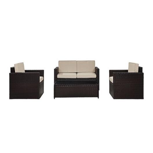 Crosley  Palm Harbor 4-Piece Wicker Sand Cushion Set with One Loveseat Two Armchairs and One Coffee Table